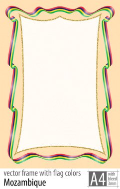 Çerçeve ve şerit kenarlığını koruyucu ızgarası Mozambik bayrak renkleri ile. Vektör, ile üç mm bleed.