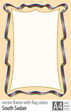 Çerçeve ve şerit kenarlık renkleri Güney Sudan bayrağı koruyucu ızgarası ile. Vektör, ile üç mm bleed.