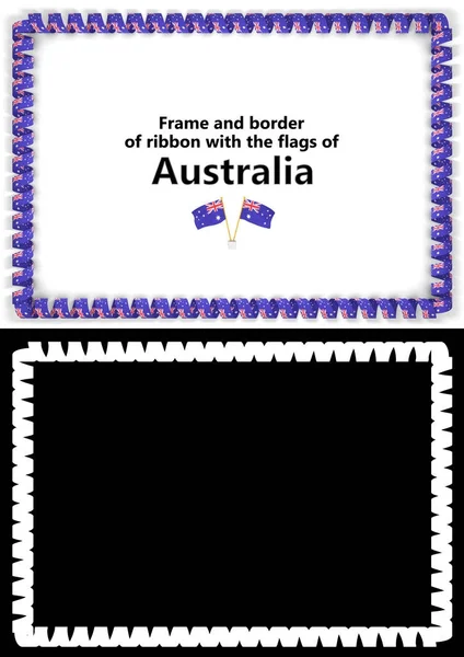 Marco y frontera de cinta con la bandera de Australia para diplomas, felicitaciones, certificados. Canal alfa. ilustración 3d — Foto de Stock