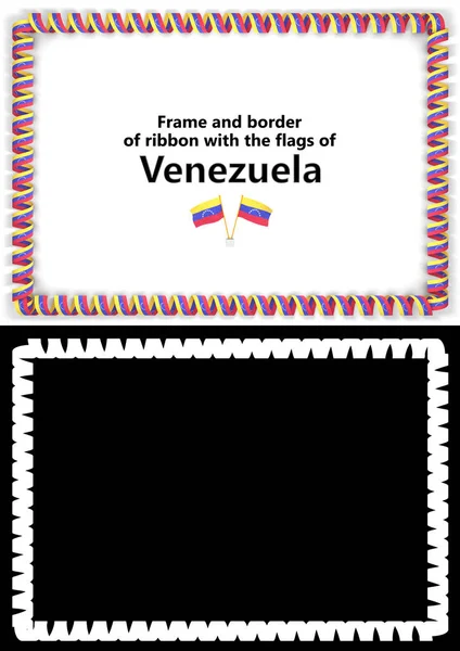 Quadro e borda de fita com a bandeira de Venezuela de diplomas, congratulações, certificados. Canal Alfa. ilustração 3d — Fotografia de Stock