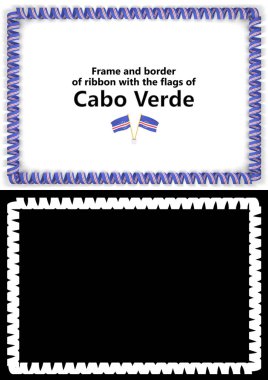 Çerçeve ve kurdele ile Diploma, Tebrikler, sertifikalar için Cabo Verde bayrak kenarlığını. Alfa kanalı. 3D çizim