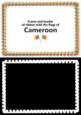 Çerçeve ve kurdele ile Kamerun bayrağı diploma, Tebrikler, sertifikalar için kenarlığını. Alfa kanalı. 3D çizim