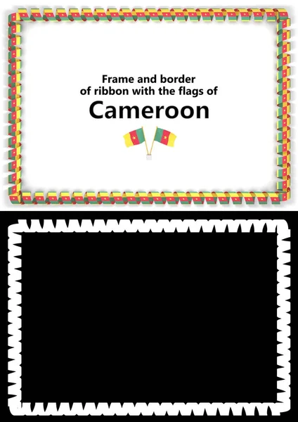 Πλαίσιο και στα σύνορα της κορδέλας με την σημαία του Καμερούν για Συγχαρητήρια, διπλώματα, πιστοποιητικά. Κανάλι άλφα. 3D απεικόνιση — Φωτογραφία Αρχείου
