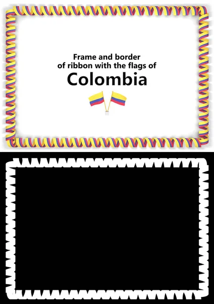 Quadro e borda de fita com a bandeira de Colômbia de diplomas, congratulações, certificados. Canal Alfa. ilustração 3d — Fotografia de Stock