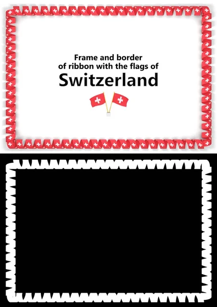 Marco y frontera de cinta con la bandera de Suiza para diplomas, felicitaciones, certificados. Canal alfa. ilustración 3d — Foto de Stock