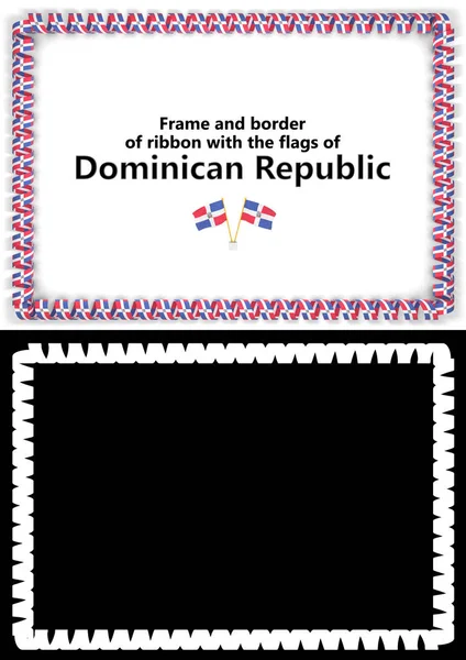 Telaio e confine di nastro con la bandiera della Repubblica Dominicana per diplomi, congratulazioni, certificati. Canale alfa. Illustrazione 3d — Foto Stock