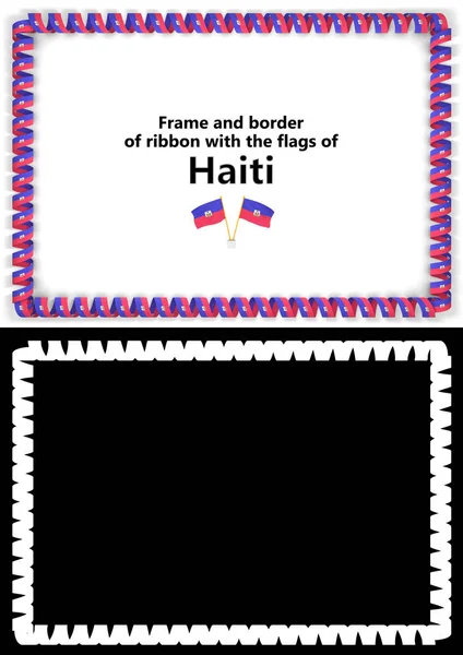 Struttura e confine di nastro con la bandiera di Haiti per diplomi, congratulazioni, certificati. Canale alfa. Illustrazione 3d — Foto Stock