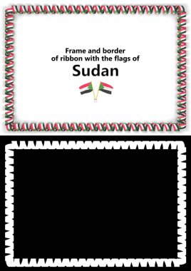 Çerçeve ve kurdele ile Diploma, Tebrikler, sertifikalar için Sudan bayrağı kenarlığını. Alfa kanalı. 3D çizim