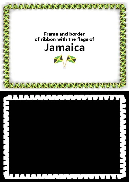 Çerçeve ve kurdele ile Jamaika bayrağını diploma, Tebrikler, sertifikalar için kenarlığını. Alfa kanalı. 3D çizim — Stok fotoğraf