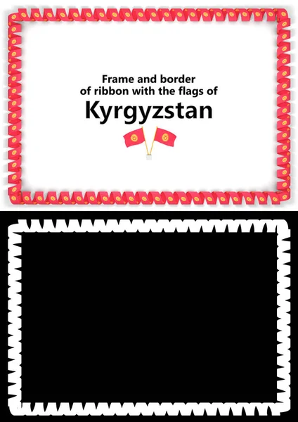 Quadro e borda de fita com a bandeira de Quirguizistão de diplomas, congratulações, certificados. Canal Alfa. ilustração 3d — Fotografia de Stock