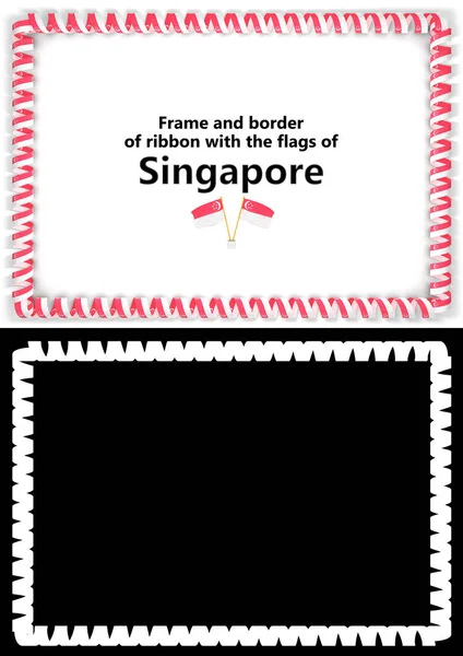 Каркас и граница ленты с флагом Сингапура за дипломы, поздравления, сертификаты. Альфа канал. 3d иллюстрация — стоковое фото