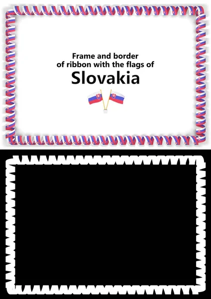 Telaio e confine di nastro con la bandiera slovacca per diplomi, congratulazioni, certificati. Canale alfa. Illustrazione 3d — Foto Stock