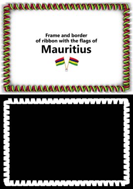 Çerçeve ve kurdele ile Diploma, Tebrikler, sertifikalar için Mauritius bayrak kenarlığını. Alfa kanalı. 3D çizim