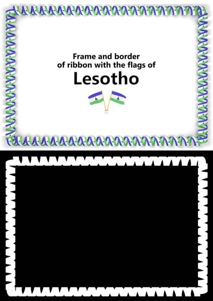 Çerçeve ve kurdele ile Diploma, Tebrikler, sertifikalar için Lesoto bayrağı kenarlığını. Alfa kanalı. 3D çizim — Stok fotoğraf