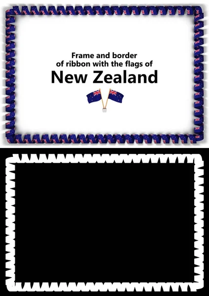Marco y frontera de cinta con la bandera de Nueva Zelanda para diplomas, felicitaciones, certificados. Canal alfa. ilustración 3d — Foto de Stock