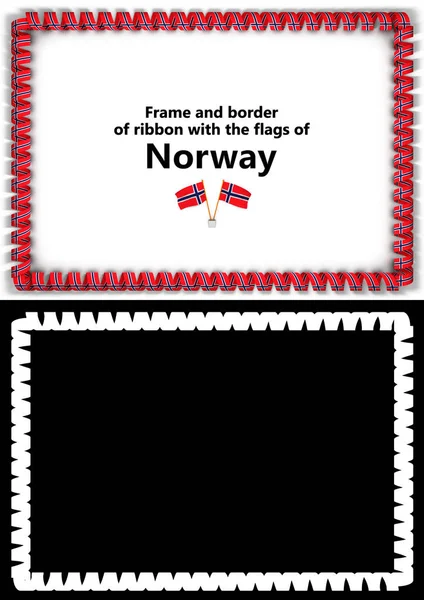 Marco y frontera de cinta con la bandera de Noruega para diplomas, felicitaciones, certificados. Canal alfa. ilustración 3d —  Fotos de Stock