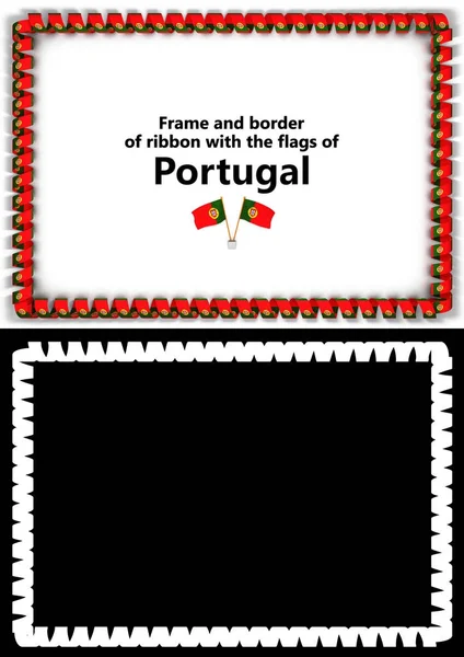 Frame and border of ribbon with the Portugal flag for diplomas, congratulations, certificates. Alpha channel. 3d illustration — Stock Photo, Image