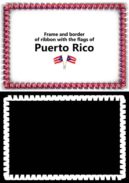 Telaio e bordo del nastro con la bandiera di Porto Rico per diplomi, congratulazioni, certificati. Canale alfa. Illustrazione 3d — Foto Stock