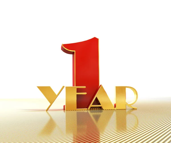 Gyllene nummer ett (nummer 1) och ordet ”år” mot bakgrund av utsikterna till guld linjer. 3D illustration — Stockfoto
