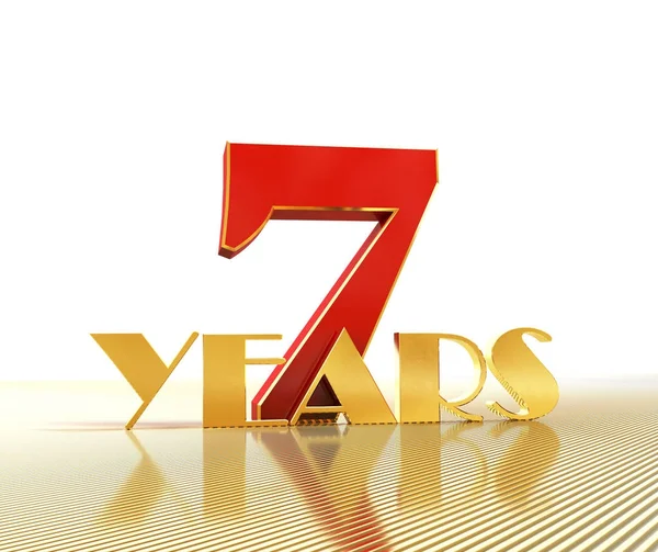 Goldene Zahl sieben (Zahl 7) und das Wort "Jahre" vor dem Hintergrund der Aussicht auf Goldlinien. 3D-Illustration — Stockfoto