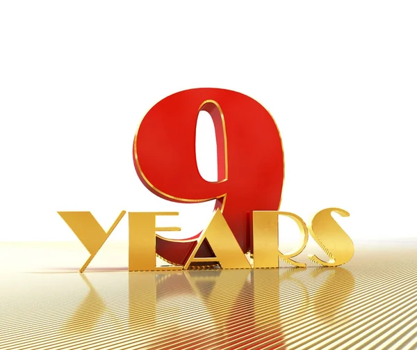Golden nummer nio (nummer 9) och ordet ”år” mot bakgrund av utsikterna till guld linjer. 3D illustration — Stockfoto