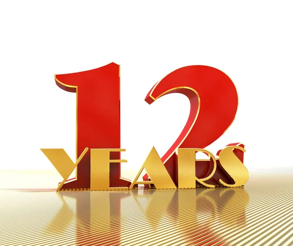 Número de oro doce (número 12) y la palabra "años" en el contexto de la perspectiva de las líneas de oro. Ilustración 3D —  Fotos de Stock