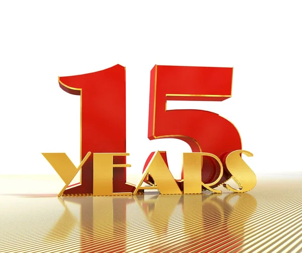 Goldene Zahl fünfzehn (Zahl 15) und das Wort "Jahre" vor dem Hintergrund der Aussicht auf Goldlinien. 3D-Illustration — Stockfoto