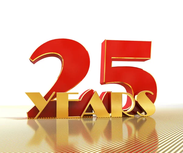 Goldene Zahl fünfundzwanzig (Zahl 25) und das Wort "Jahre" vor dem Hintergrund der Aussicht auf goldene Linien. 3D-Illustration — Stockfoto