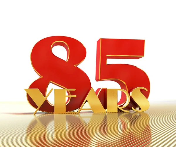 Numero d'oro ottantacinque (numero 85) e la parola "anni" sullo sfondo della prospettiva di linee d'oro. Illustrazione 3D — Foto Stock