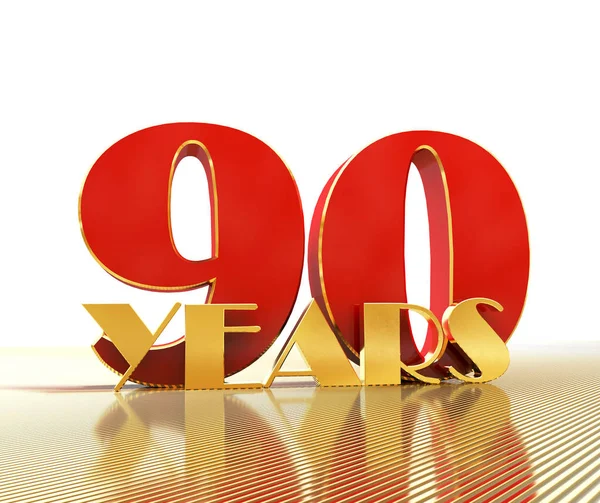 Golden nummer nittio (nummer 90) och ordet ”år” mot bakgrund av utsikterna till guld linjer. 3D illustration — Stockfoto