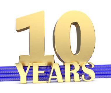 Altın sayısı on ve altın ile mavi merdiven üzerinde yazıt yıl sembol sonsuz düğüm. 3D çizim