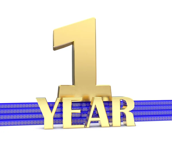 Χρυσή ένας αριθμός και τα έτη επιγραφή στις μπλε σκάλες με χρυσά σύμβολα ατελείωτες κόμπο. 3D απεικόνιση — Φωτογραφία Αρχείου
