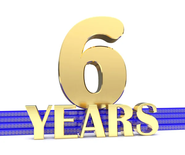 Altı numara altın ve altın ile mavi merdiven üzerinde yazıt yıl sembol sonsuz düğüm. 3D çizim — Stok fotoğraf