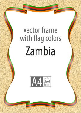 Çerçeve ve şerit kenarlığını Zambiya bayrağı, sertifika ve diploma için şablon öğeleri renkleri ile. Vektör, ile üç mm bleed.