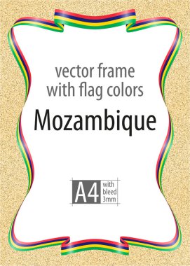 Çerçeve ve şerit kenarlığını Mozambik bayrak, sertifika ve diploma için şablon öğeleri renkleri ile. Vektör, ile üç mm bleed.