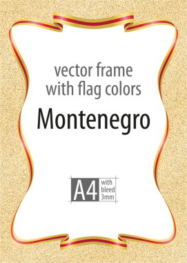 Çerçeve ve şerit sınır Karadağ bayrağı, sertifika ve diploma için şablon öğeleri renkleri ile. Vektör, ile üç mm bleed.