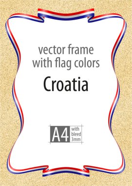 Çerçeve ve şerit kenarlığını Hırvatistan bayrağı, sertifika ve diploma için şablon öğeleri renkleri ile. Vektör, ile üç mm bleed.