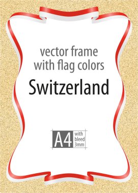 Çerçeve ve şerit kenarlığını İsviçre bayrağı, sertifika ve diploma için şablon öğeleri renkleri ile. Vektör, ile üç mm bleed.