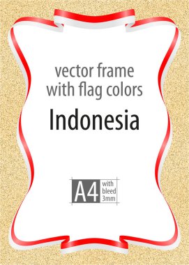 Çerçeve ve şerit kenarlığını Endonezya bayrağı, sertifika ve diploma için şablon öğeleri renkleri ile. Vektör, ile üç mm bleed.