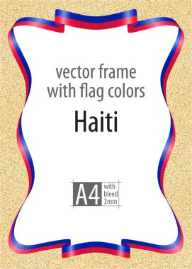 Çerçeve ve şerit kenarlığını Haiti bayrak, sertifika ve diploma için şablon öğeleri renkleri ile. Vektör, ile üç mm bleed.