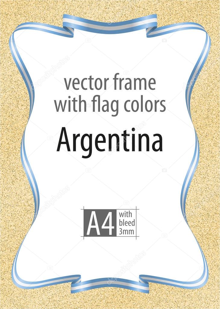 Frame and border of ribbon with the colors of the Argentina flag, template elements for your certificate and diploma. Vector, with bleed three mm.