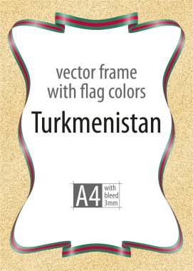Çerçeve ve şerit kenarlığını Türkmenistan bayrağı, sertifika ve diploma için şablon öğeleri renkleri ile. Vektör, ile üç mm bleed.