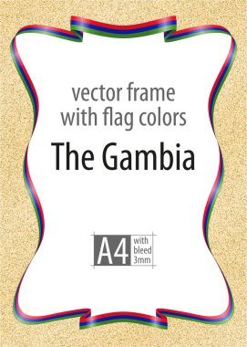 Çerçeve ve şerit kenarlığını Gambiya bayrak, sertifika ve diploma için şablon öğeleri renkleri ile. Vektör, ile üç mm bleed.