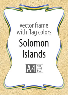 Çerçeve ve şerit kenarlığını Solomon Adaları bayrağı, sertifika ve diploma için şablon öğeleri renkleri ile. Vektör, ile üç mm bleed.