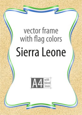 Çerçeve ve şerit kenarlığını Sierra Leone bayrak, sertifika ve diploma için şablon öğeleri renkleri ile. Vektör, ile üç mm bleed.