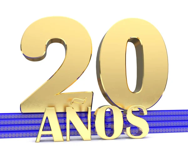 Número de oro veinte y los años de inscripción en las escaleras azules con símbolos de oro nudo sin fin. Traducido del español - años. Ilustración 3D — Foto de Stock