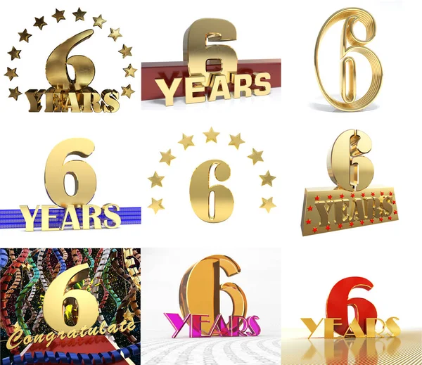 Ensemble de numéro six ans 6 ans de conception de célébration. Éléments de modèle de nombre d'or anniversaire pour votre fête d'anniversaire. Illustration 3D — Photo