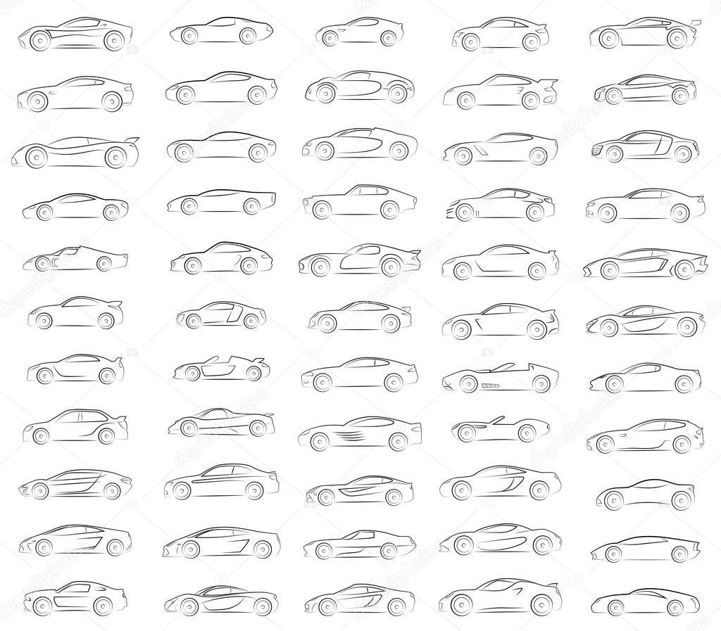 Big set Vector silhouettes of sports cars