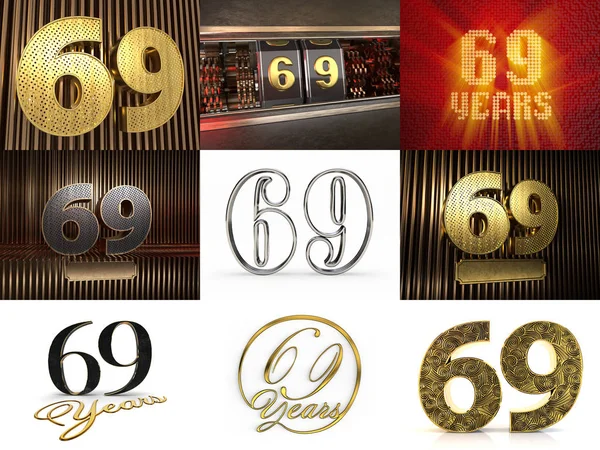 Set of number sixty-nine years celebration — Stock Photo, Image