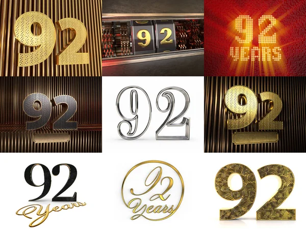 Set of number ninety-two years celebration — Stock Photo, Image